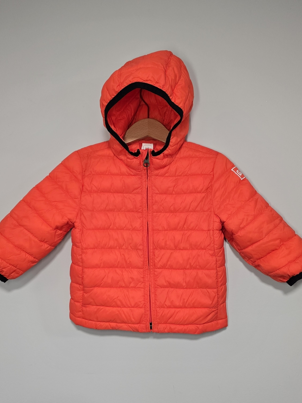 GAP Bright Orange Puffer Primaloft Jacket with Hood Fall Style.